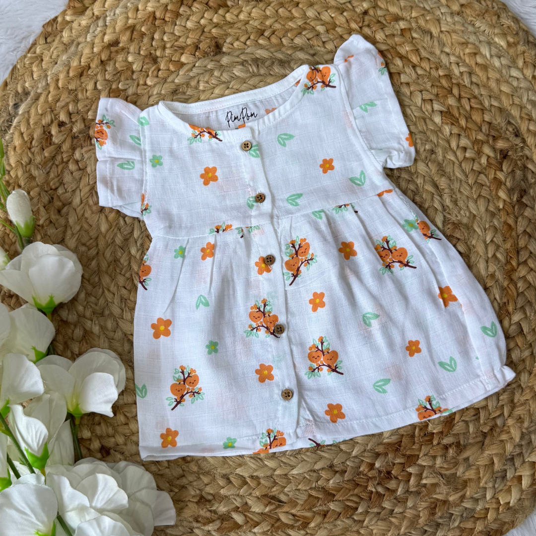 Front Open Frock - Orange floral