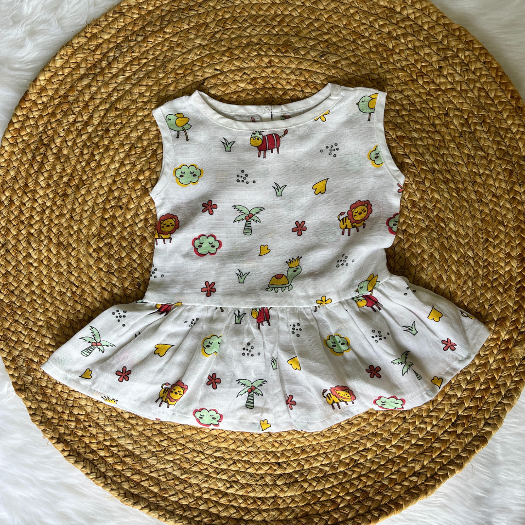 Muslin Button Frock - Cute animals