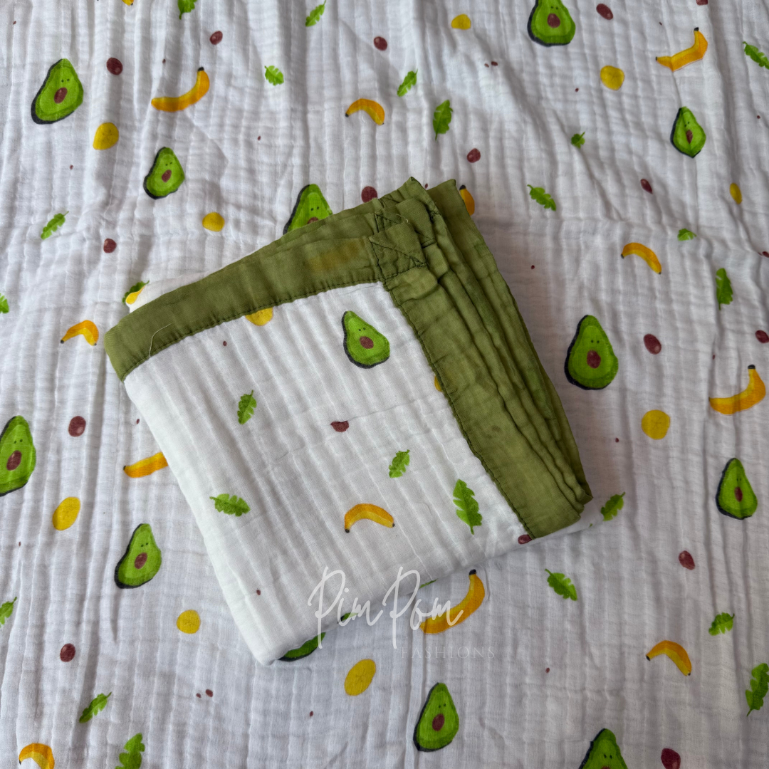 Muslin Blanket 6 Layer - Green Avacado