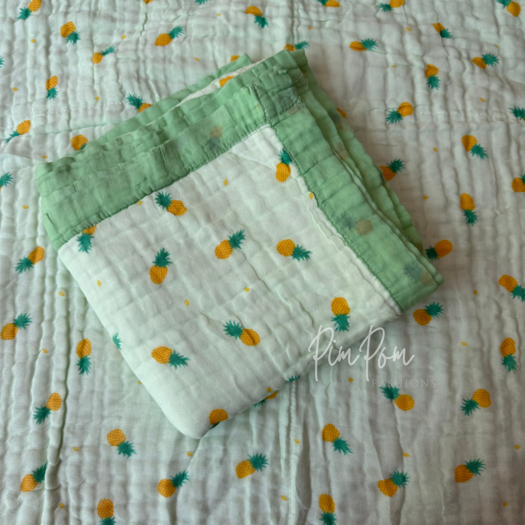 Muslin Blanket 6 Layer - Green Pineapple