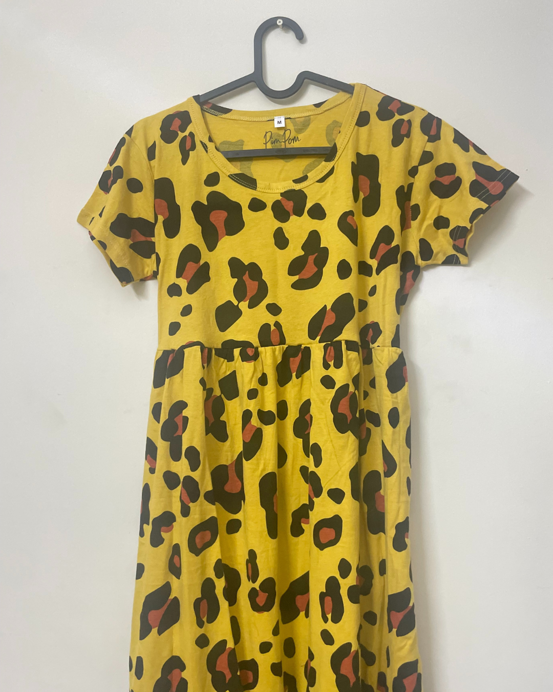 Knitted Cotton Casual Frock - Yellow Leopard