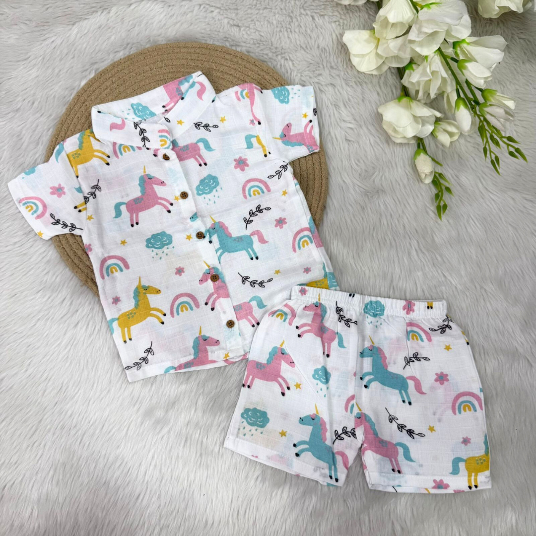 Boys Shirt and Shorts Set - Unicorn