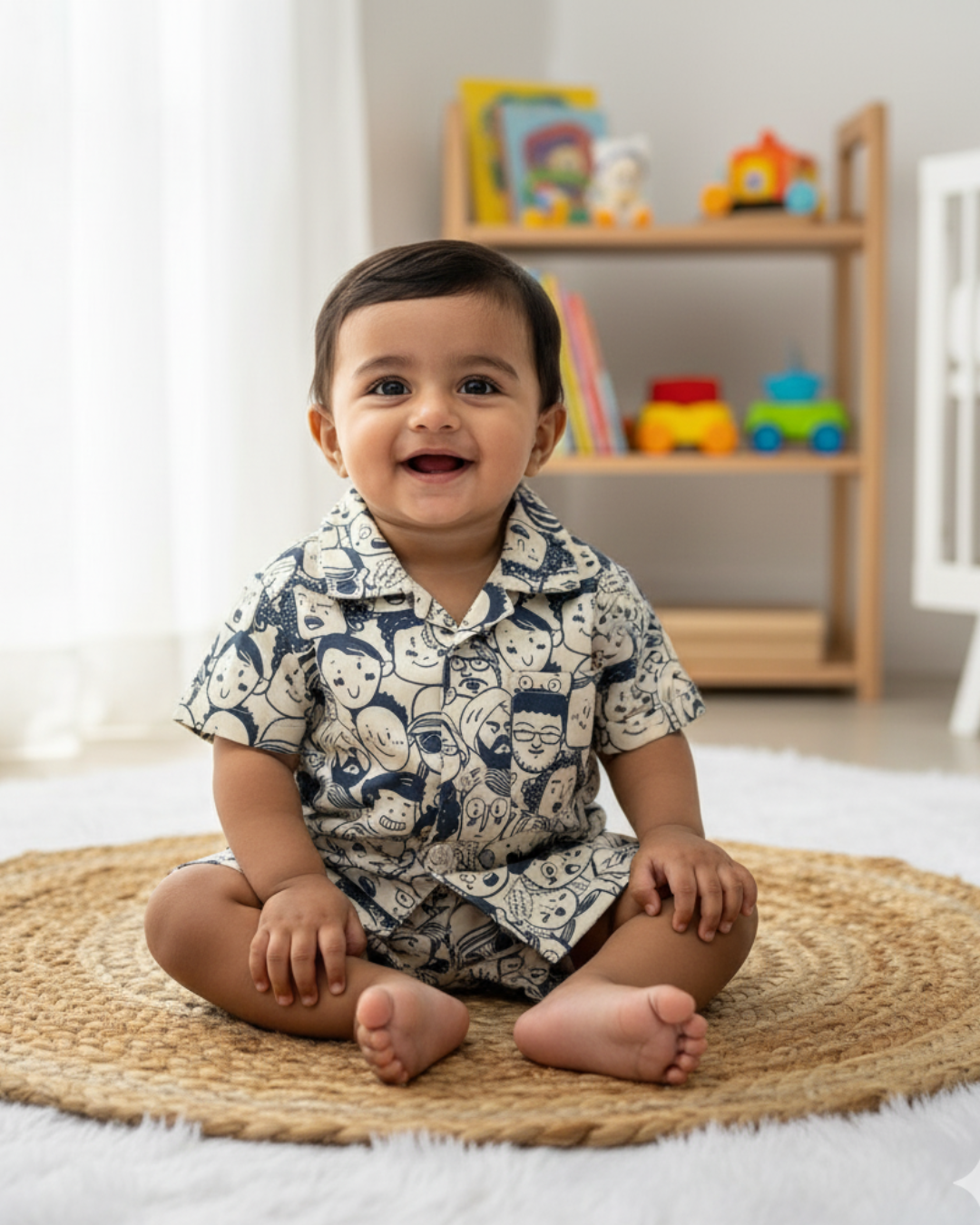 Boys Shirt and Shorts Set - Blue Faces