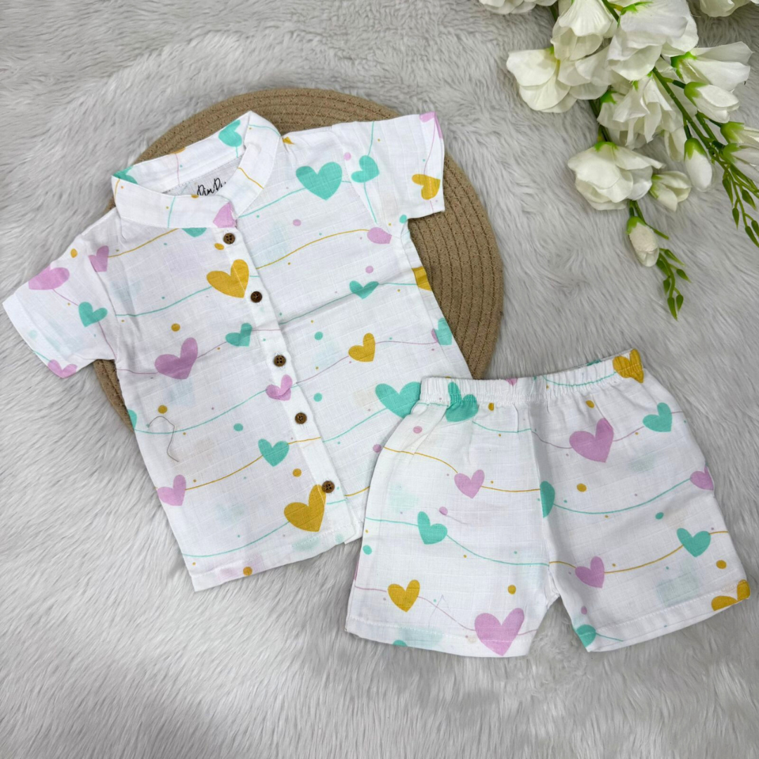 Boys Shirt and Shorts Set - Hearts