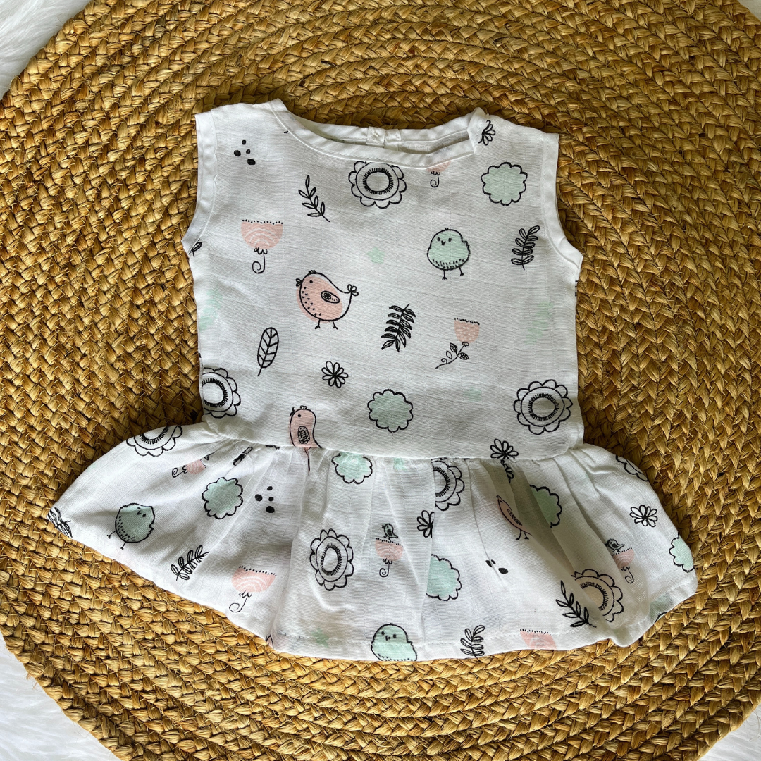 Muslin Button Frock - Birds