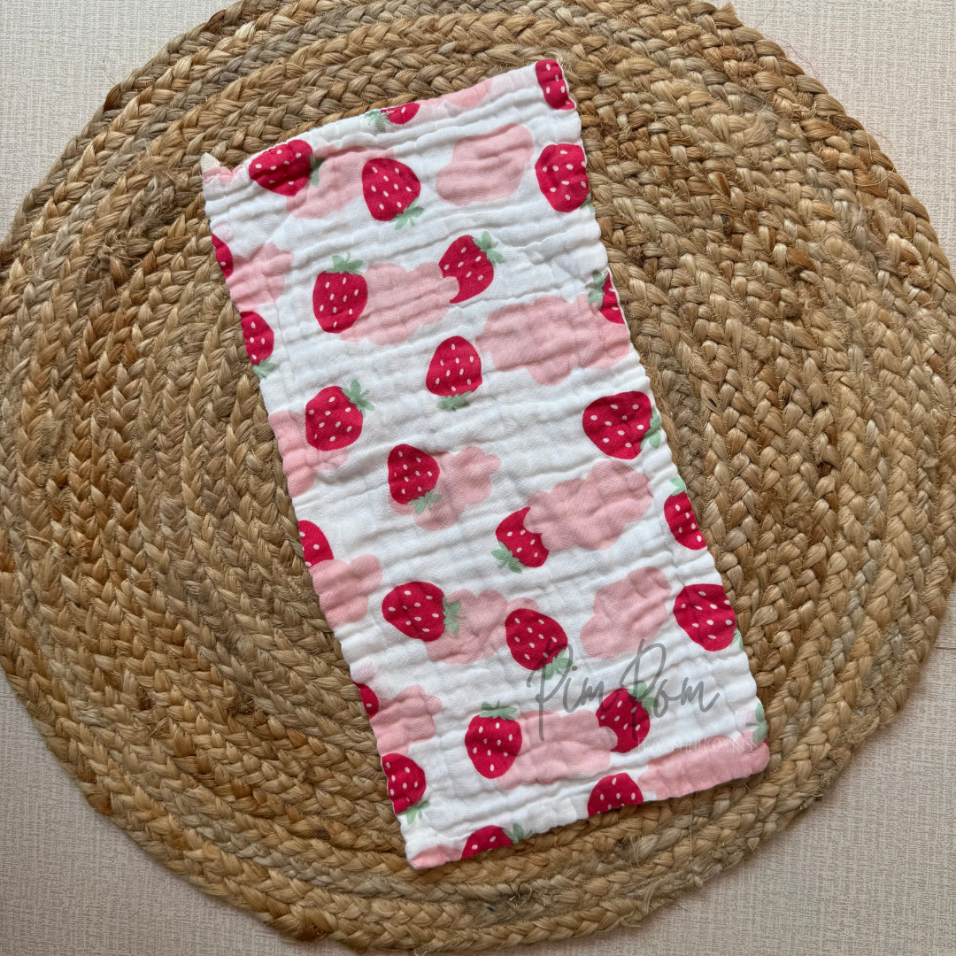 Baby Burp Cloth - 6 layer Muslin - Strawberry