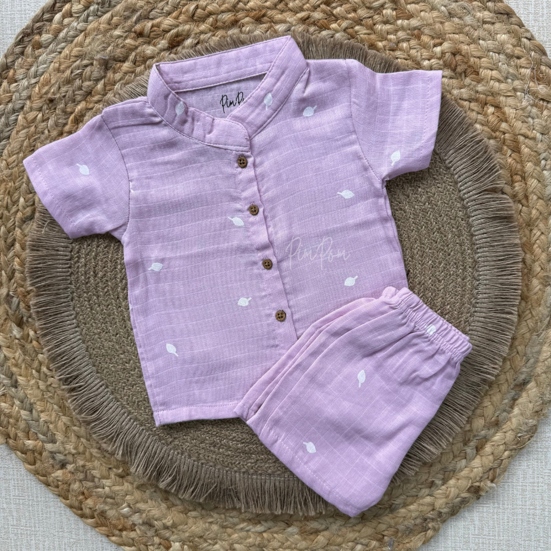 Muslin Boys Shirt and Shorts Set - Onion Pink