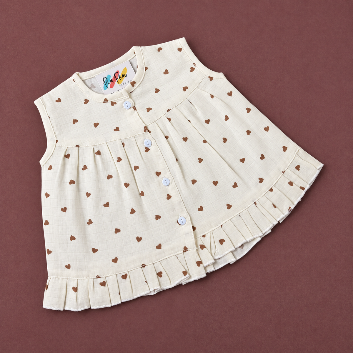 Muslin Front Open Frock - Hearts