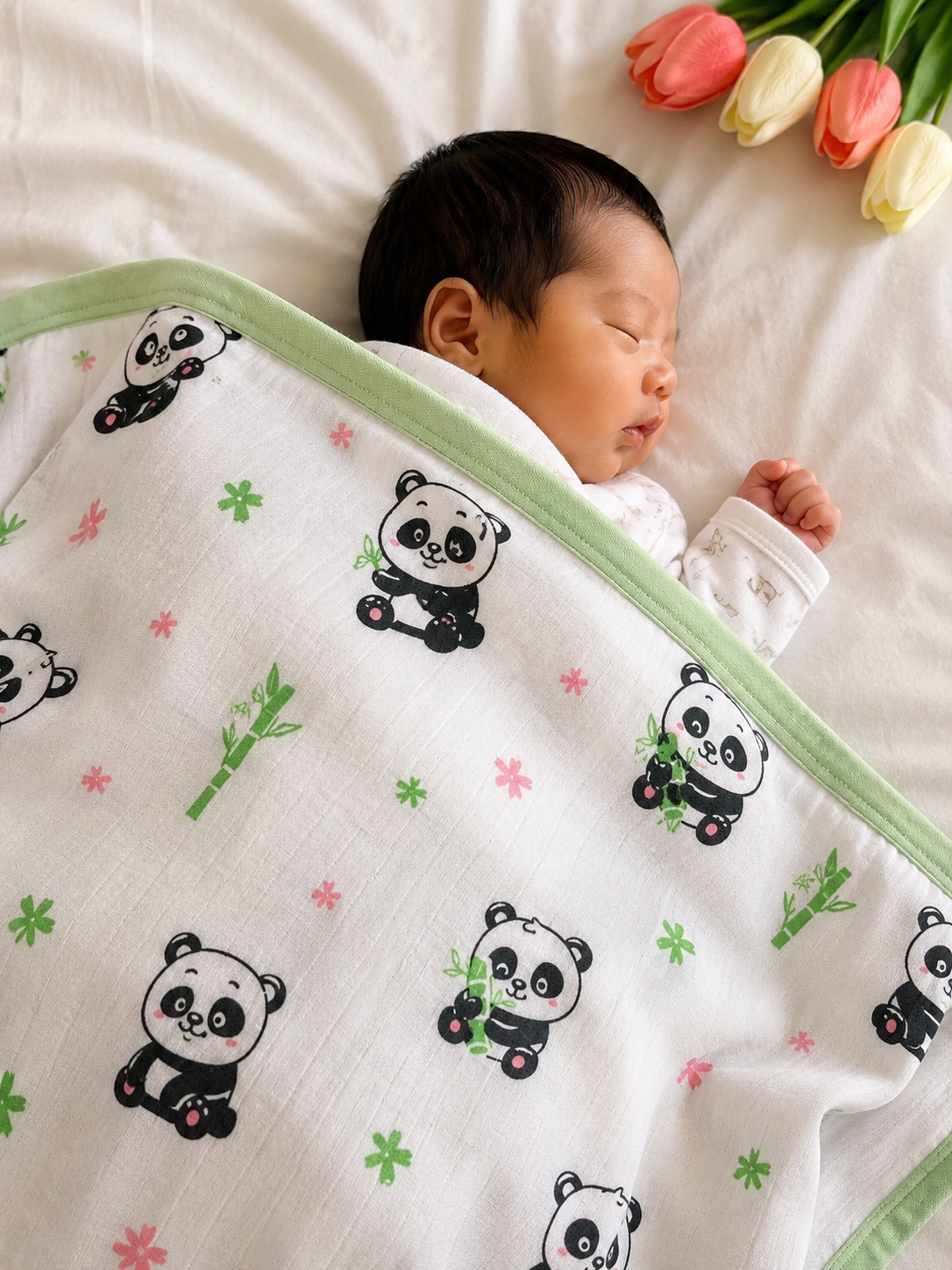 Premium 100% Muslin Baby Blanket – 5-in-1 Multi-Use Essential for Newborns - Panda