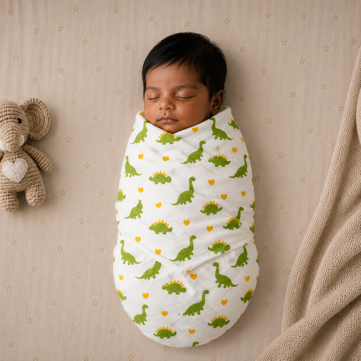 Muslin Swaddle/ Towel - Green Dino