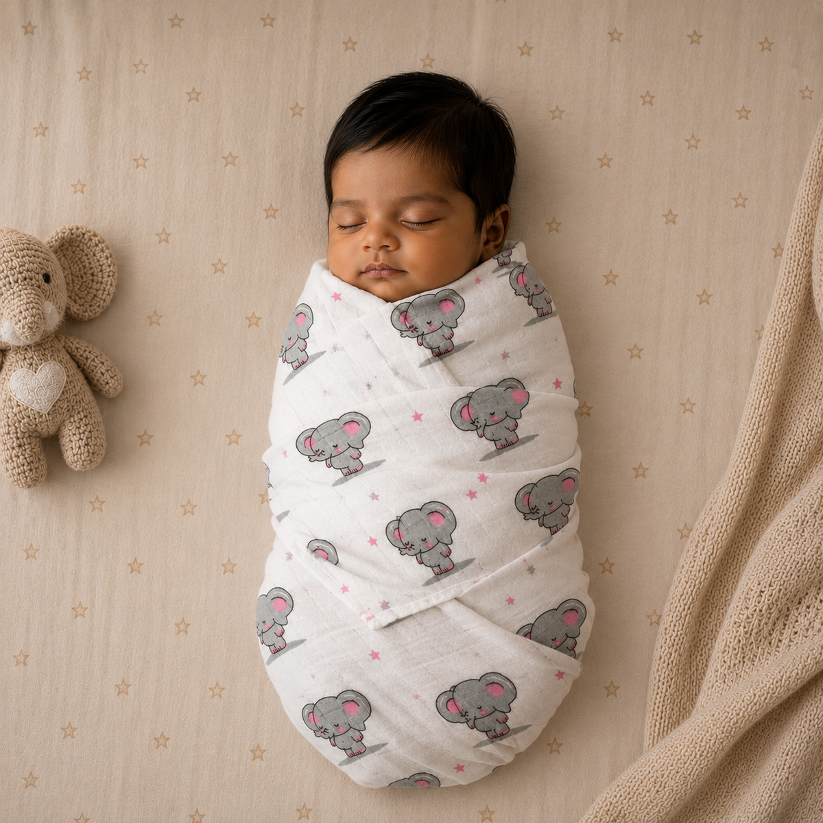 Muslin Swaddle/ Towel - Dancing Elephants
