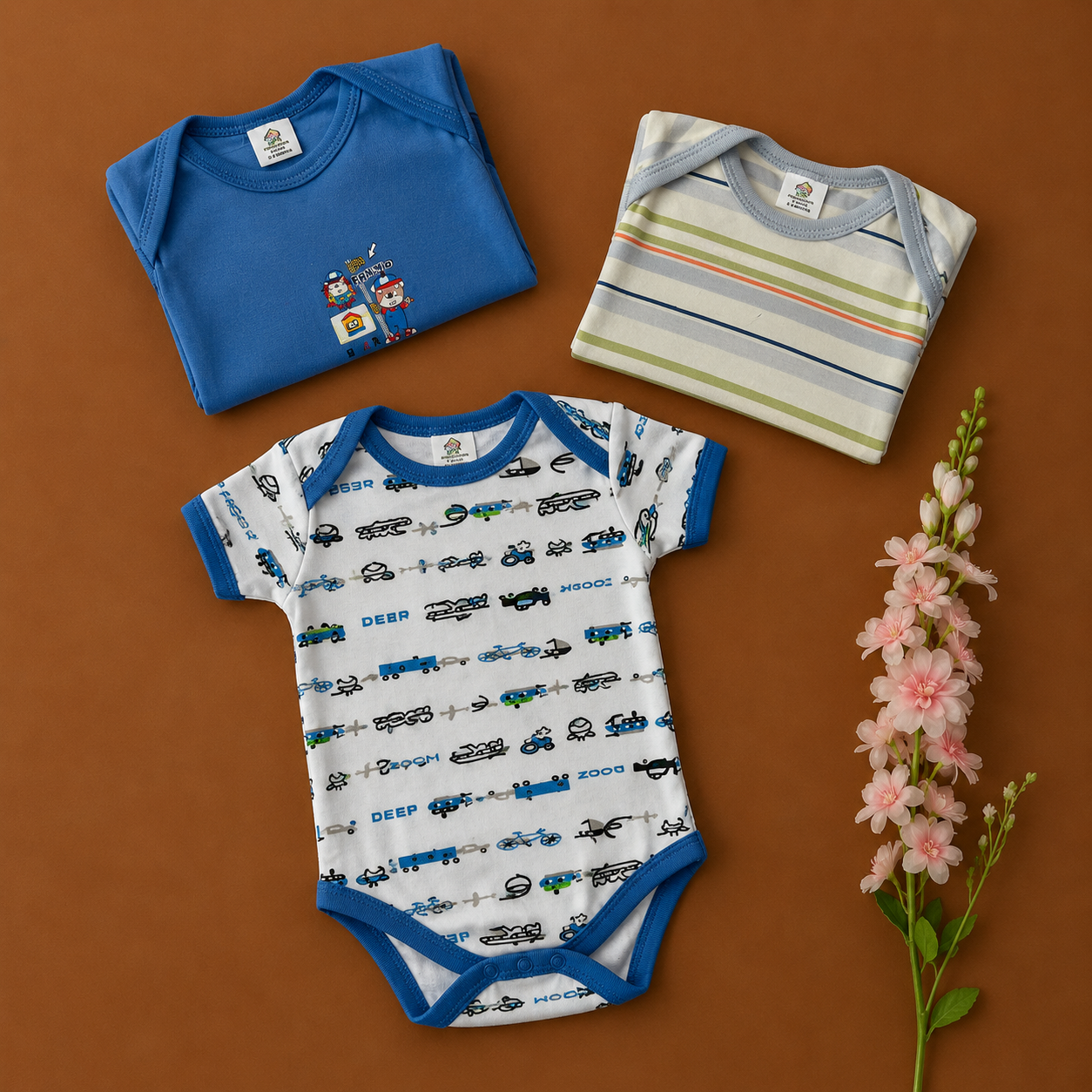 Knitted cotton Baby Romper - Blue