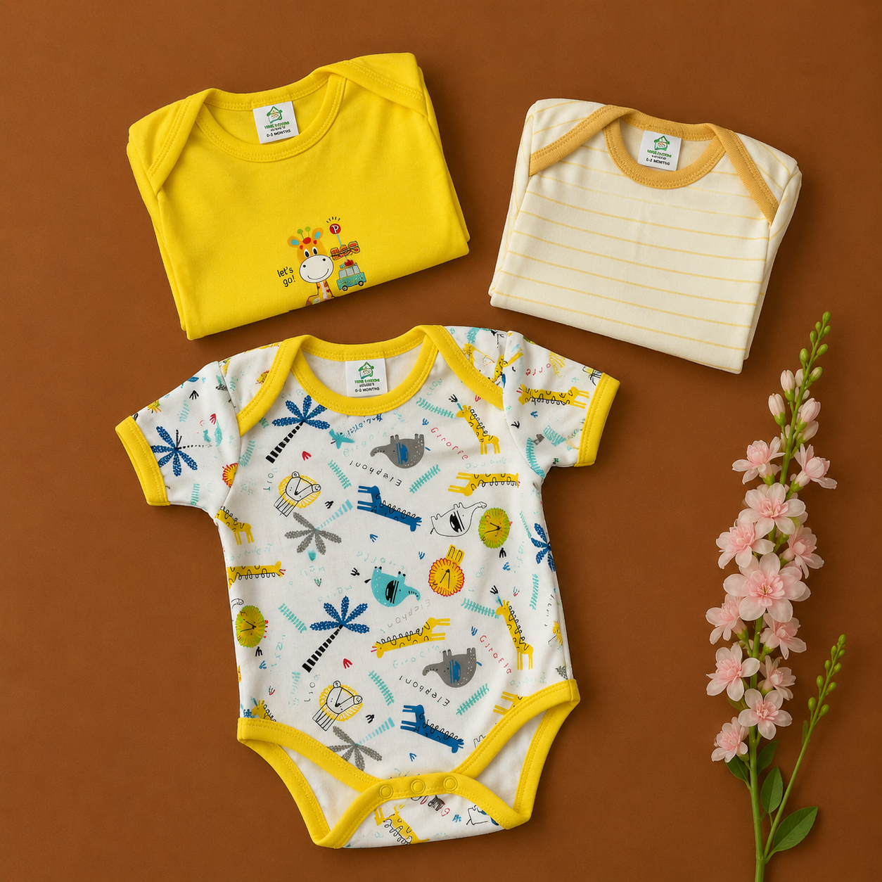 Knitted cotton Baby Romper - Yellow