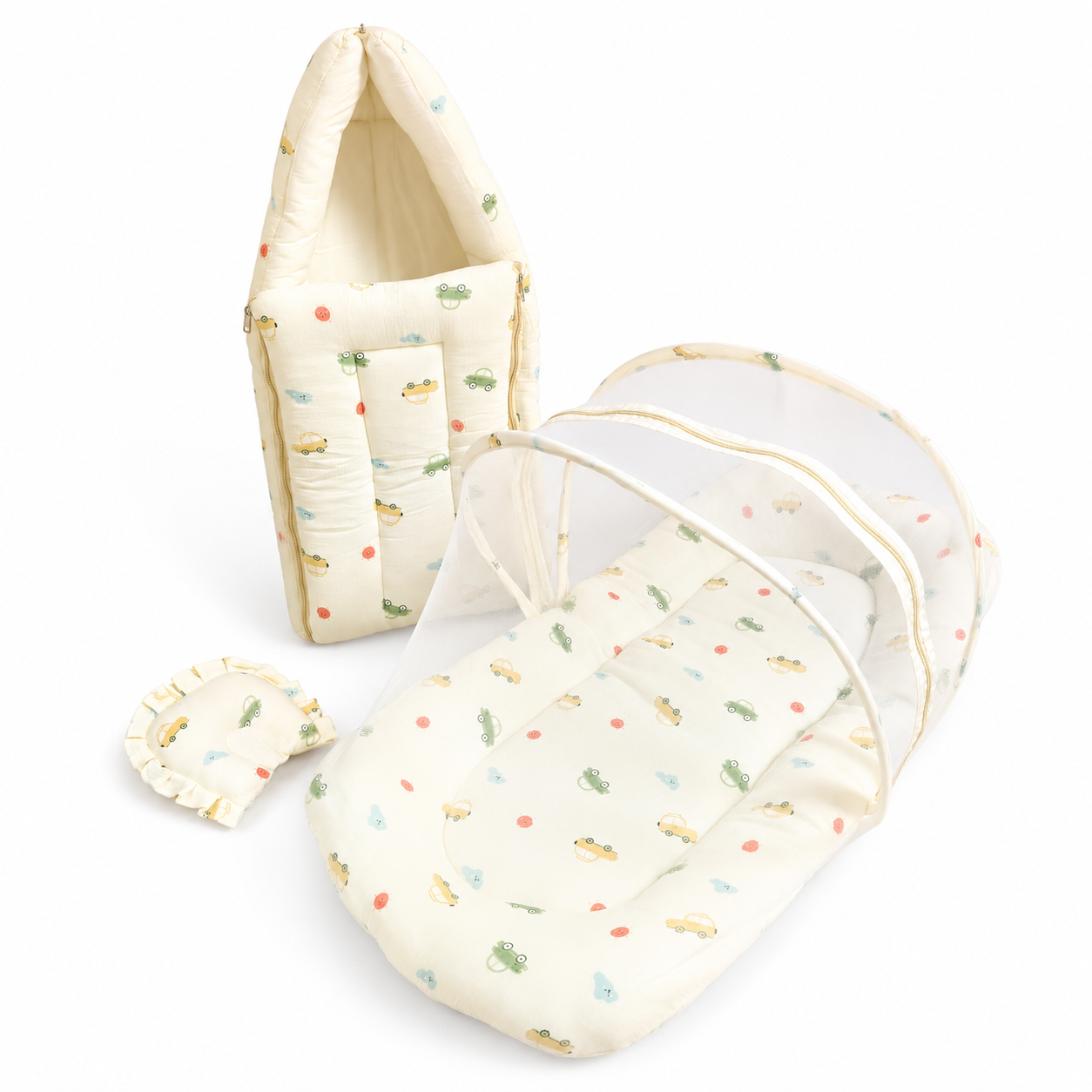 Crinkled Muslin Baby Carry Bed Combo - Cars