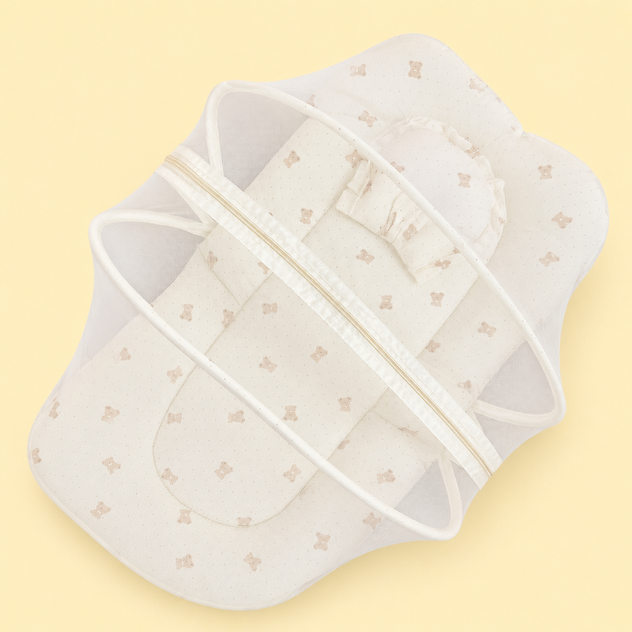 Crinkled Muslin Baby Net Bed - Teddy with Dots