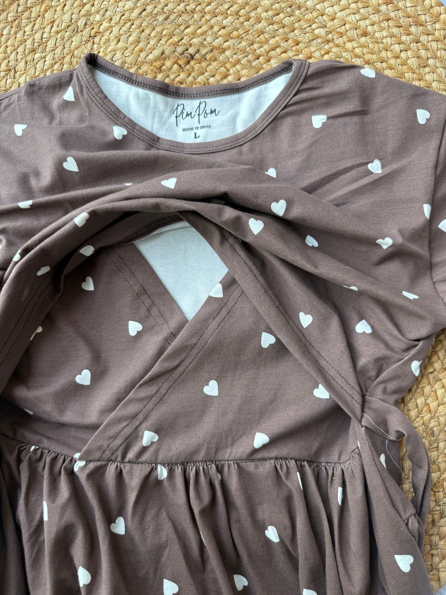 Brown Hearts - Zipless Criss Cross Maternity Wear