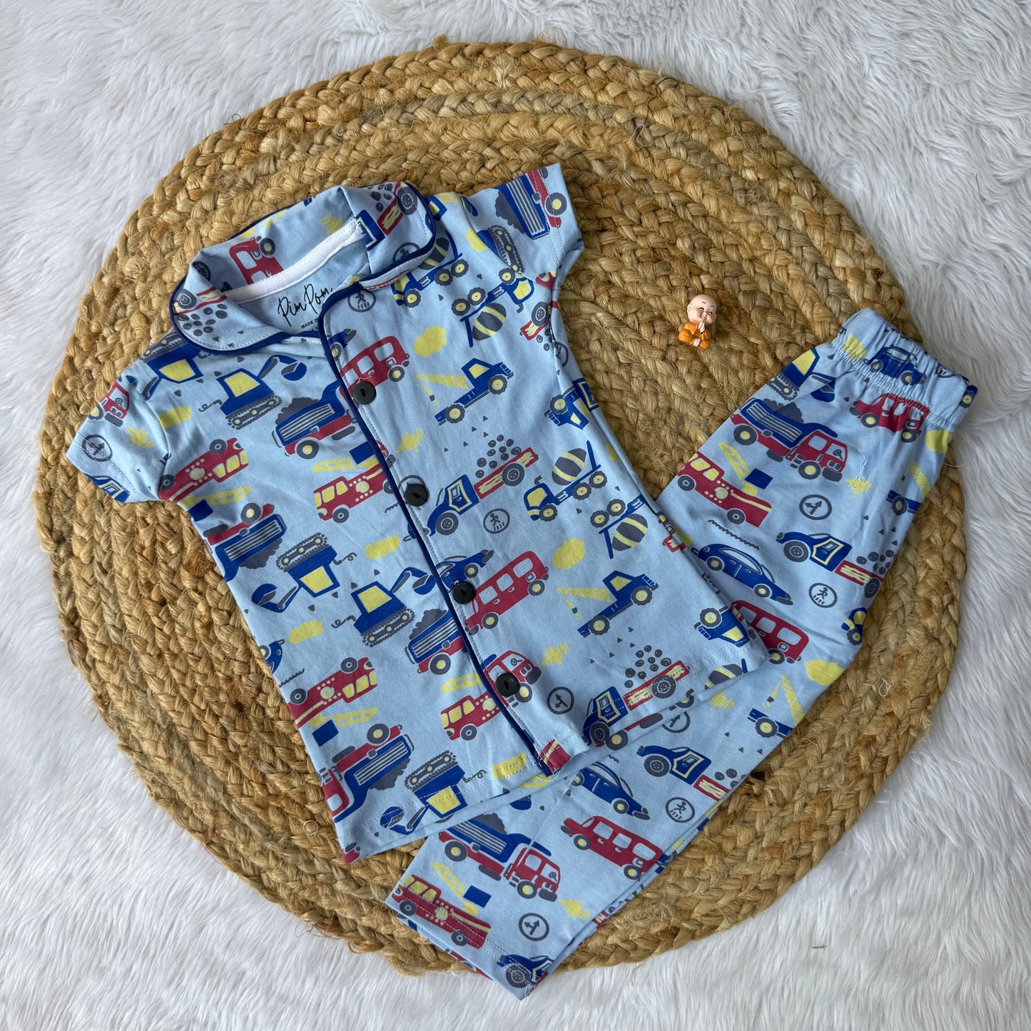 Blue Cars Kids Collar Night Suit
