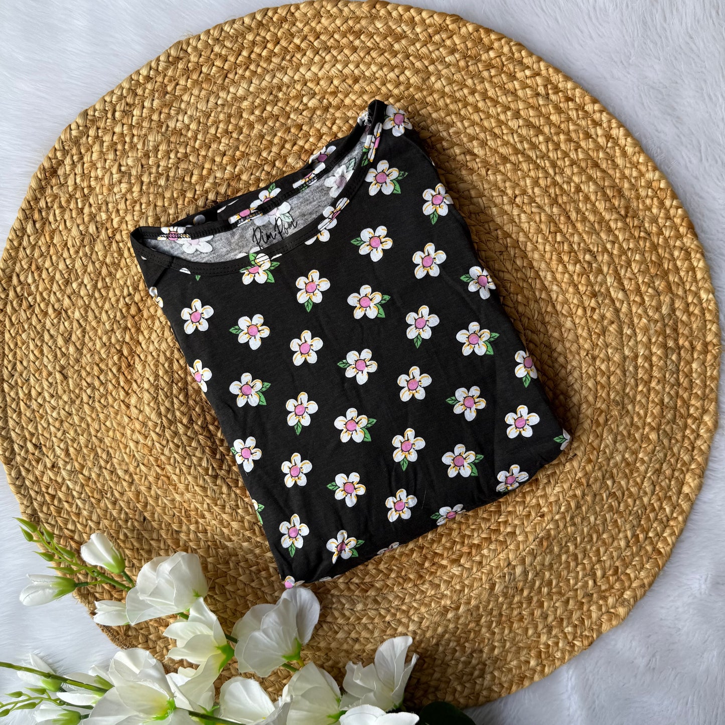 Black Flowers - Zipless Criss Cross Maternity Wear