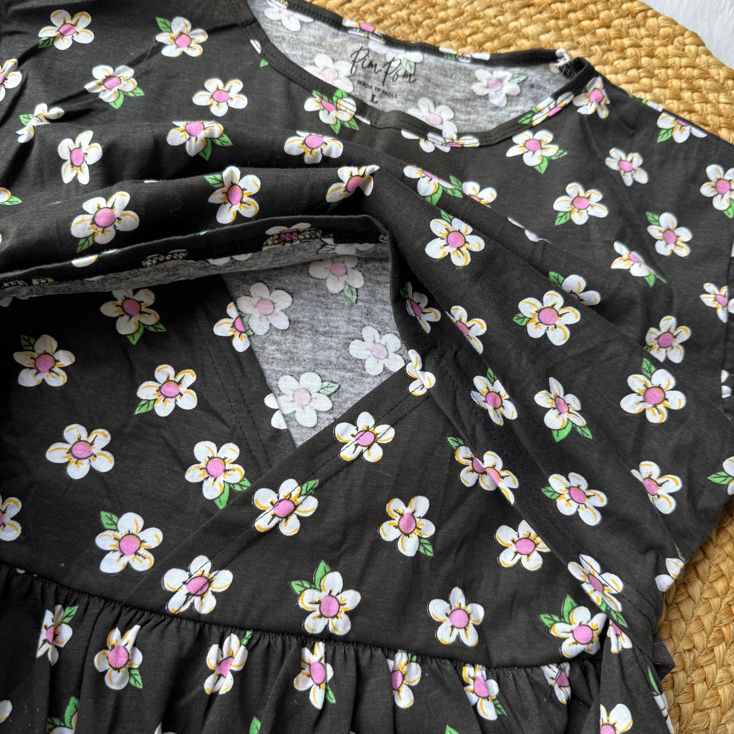 Black Flowers - Zipless Criss Cross Maternity Wear
