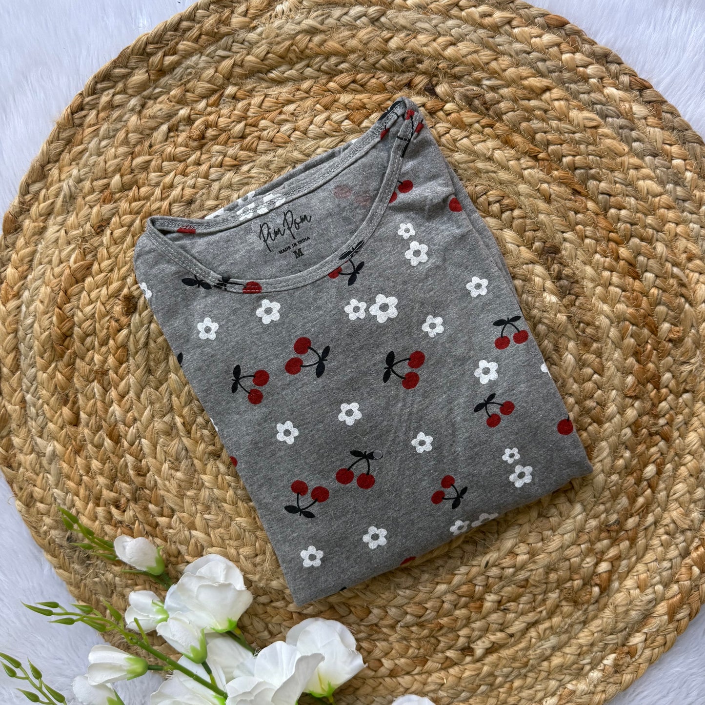 Grey Flowers Knitted Cotton Casual Frock