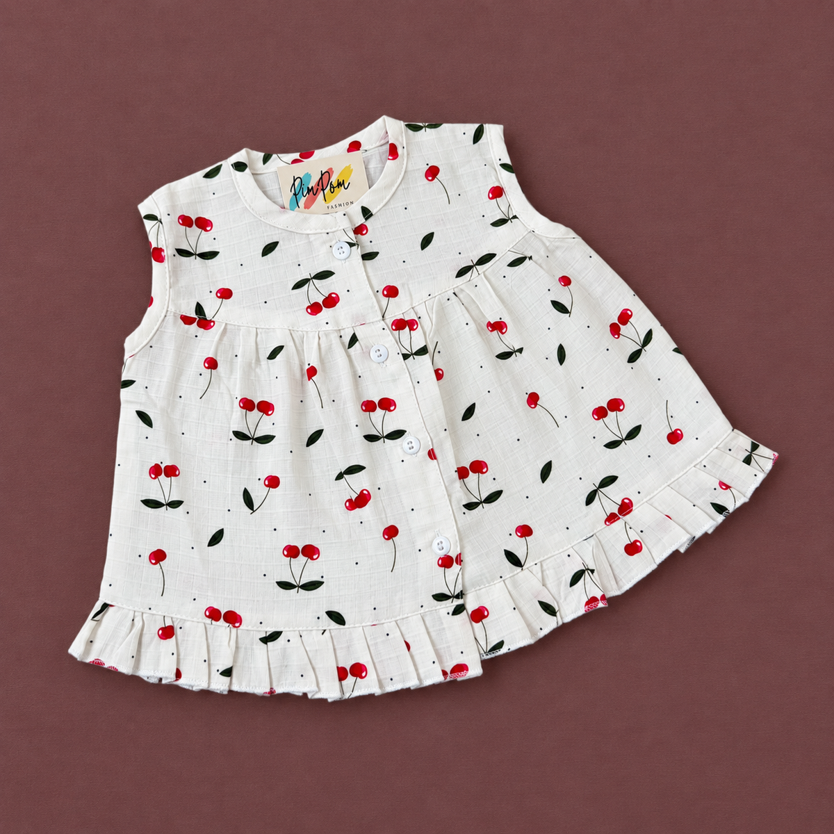 Muslin Front Open Frock - Cherry