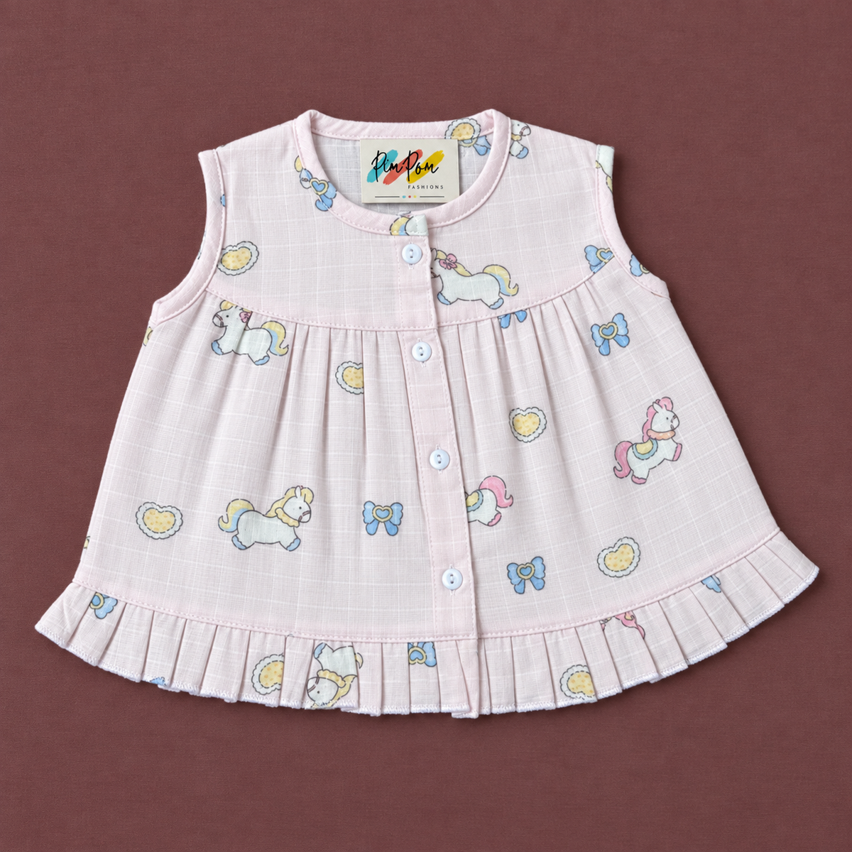 Muslin Front Open Frock - Horses