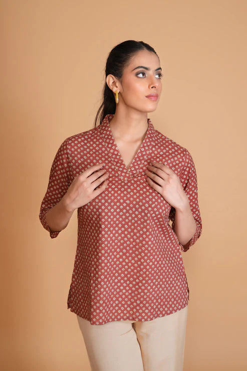 Rusty Red Polka Dot Cotton Top