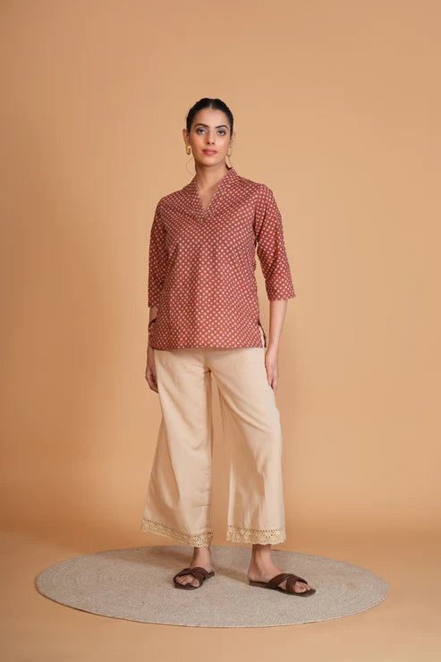 Rusty Red Polka Dot Cotton Top