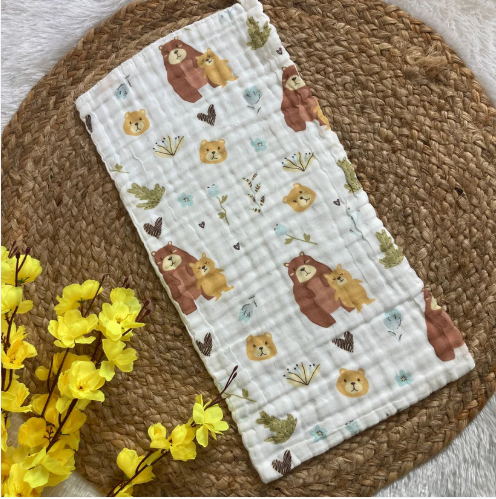Baby Burp Cloth - 6 layer Muslin - Brown Teddy