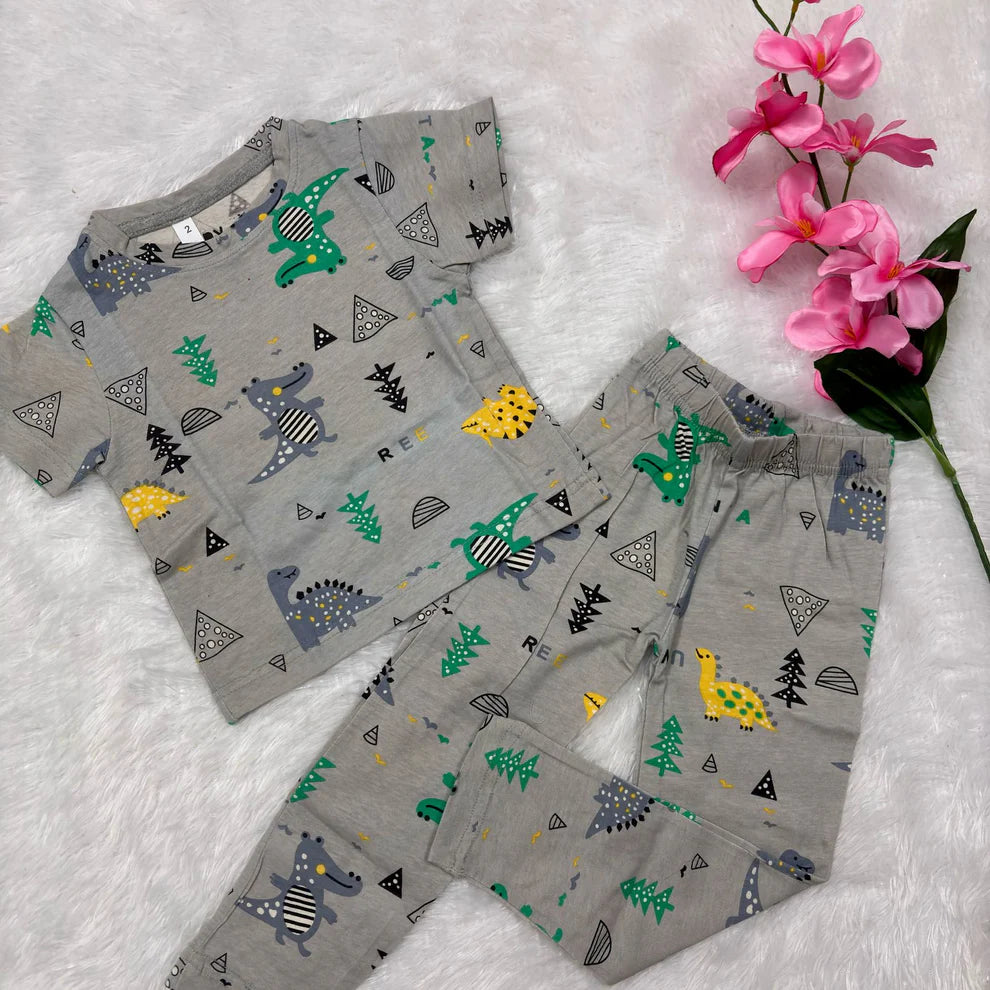 Kids Pant Co-Ord Sets - Grey Dino