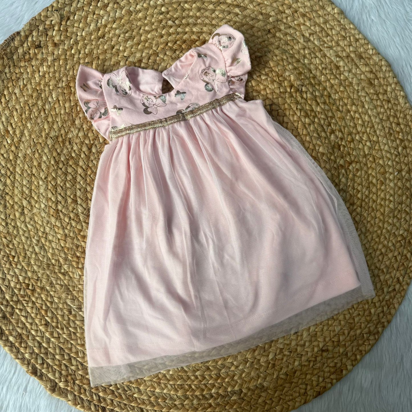 Pink Mickey - Premium Baby Knitted Net Frocks