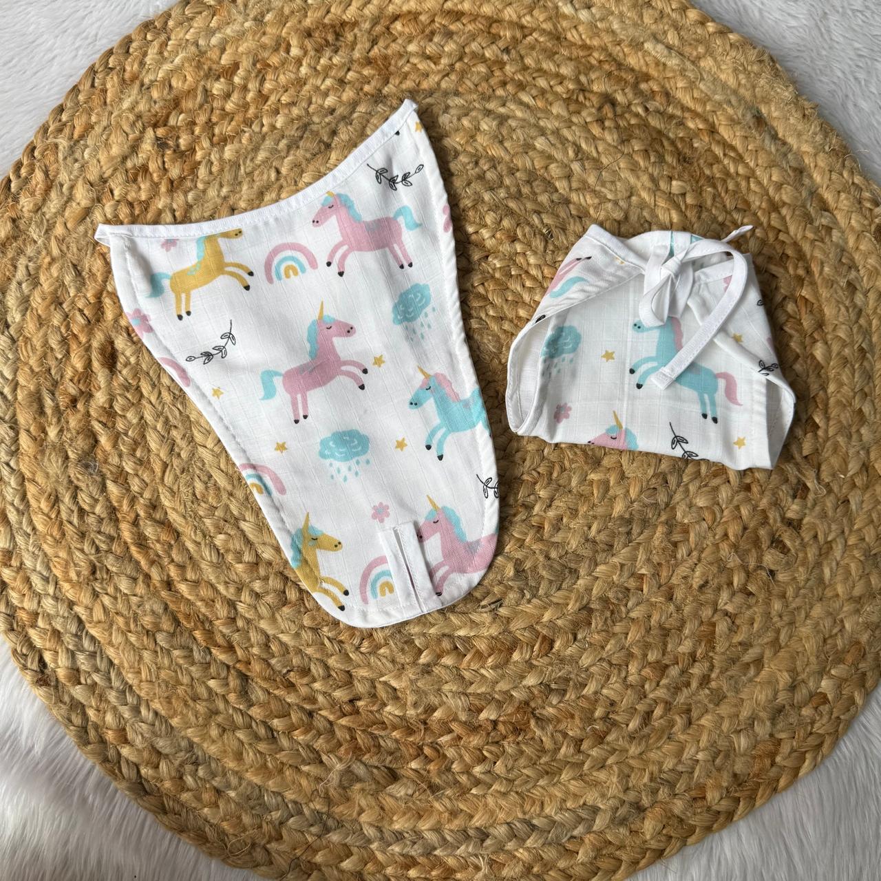 Muslin Baby Nappy - Unicorn with Rainbow