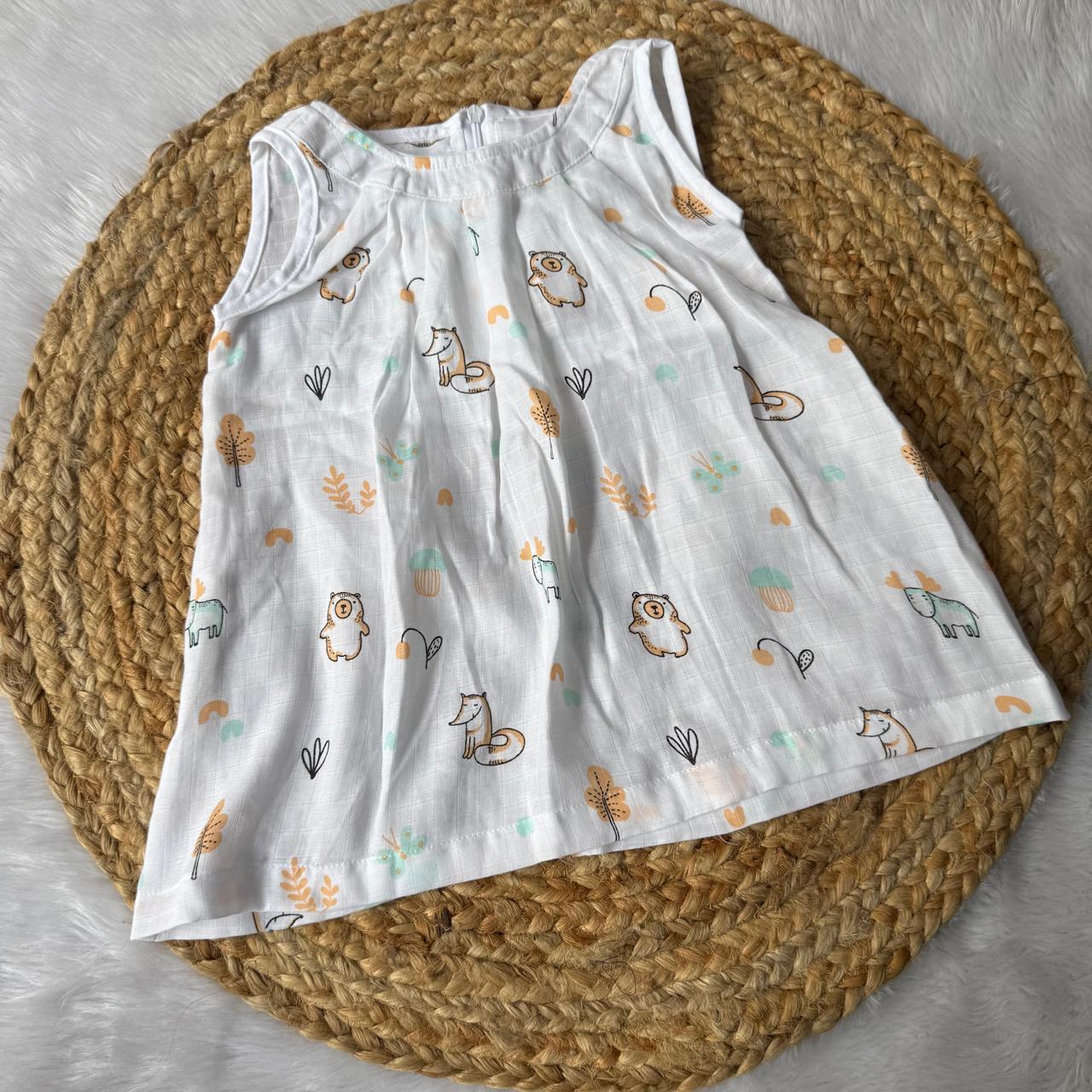 Muslin Zip Frock - Orange Teddy