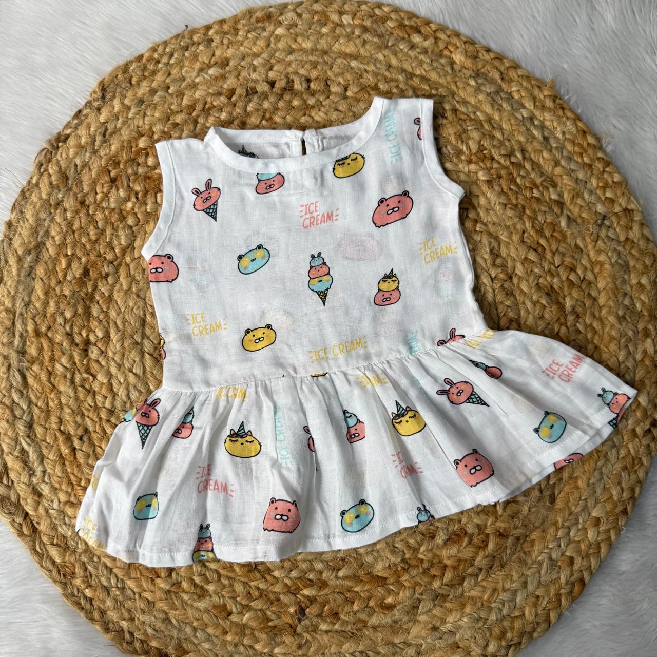 Muslin Button Frock - Ice cream