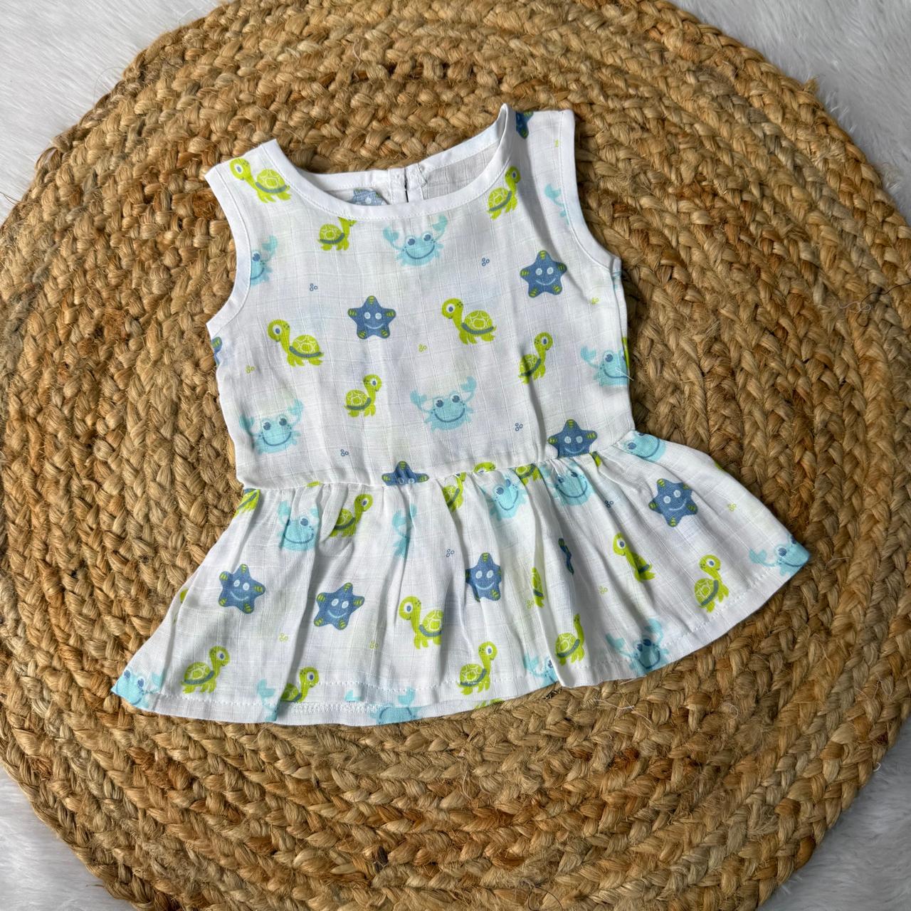 Muslin Button Frock - Sea animals