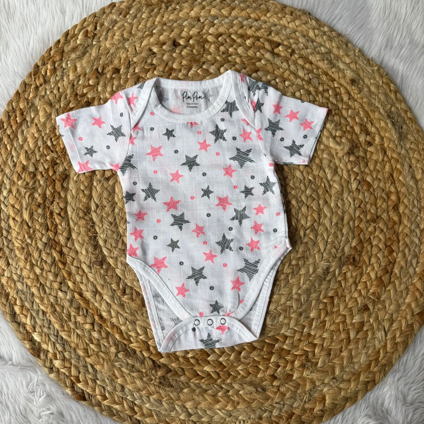 Baby Muslin Romper - Pink Stars