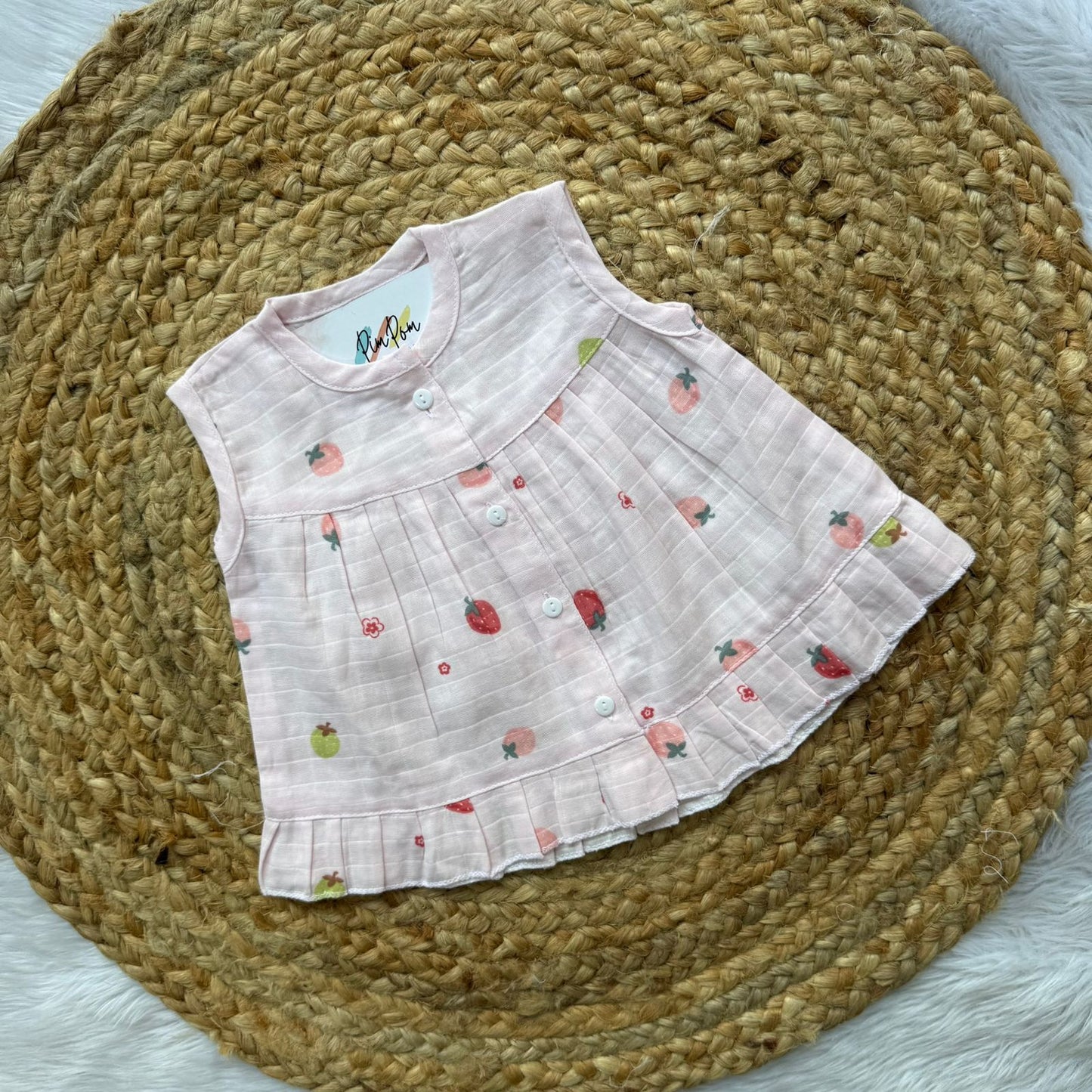 Front Open Frock - Pink Strawberry