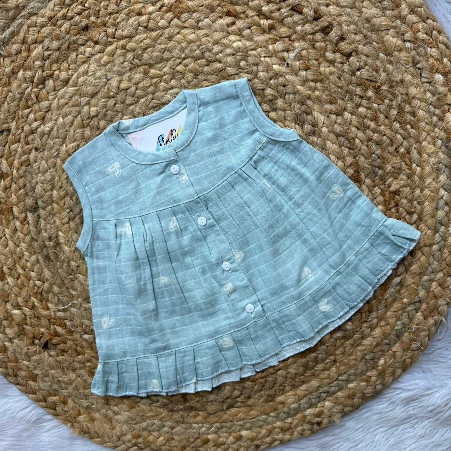 Front Open Frock - White Hearts