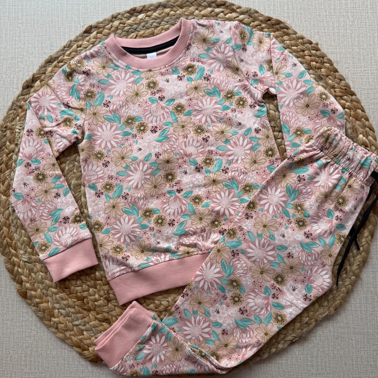 Kids Pant Co-Ord Sets (Full sleeve) - Peach Flowers