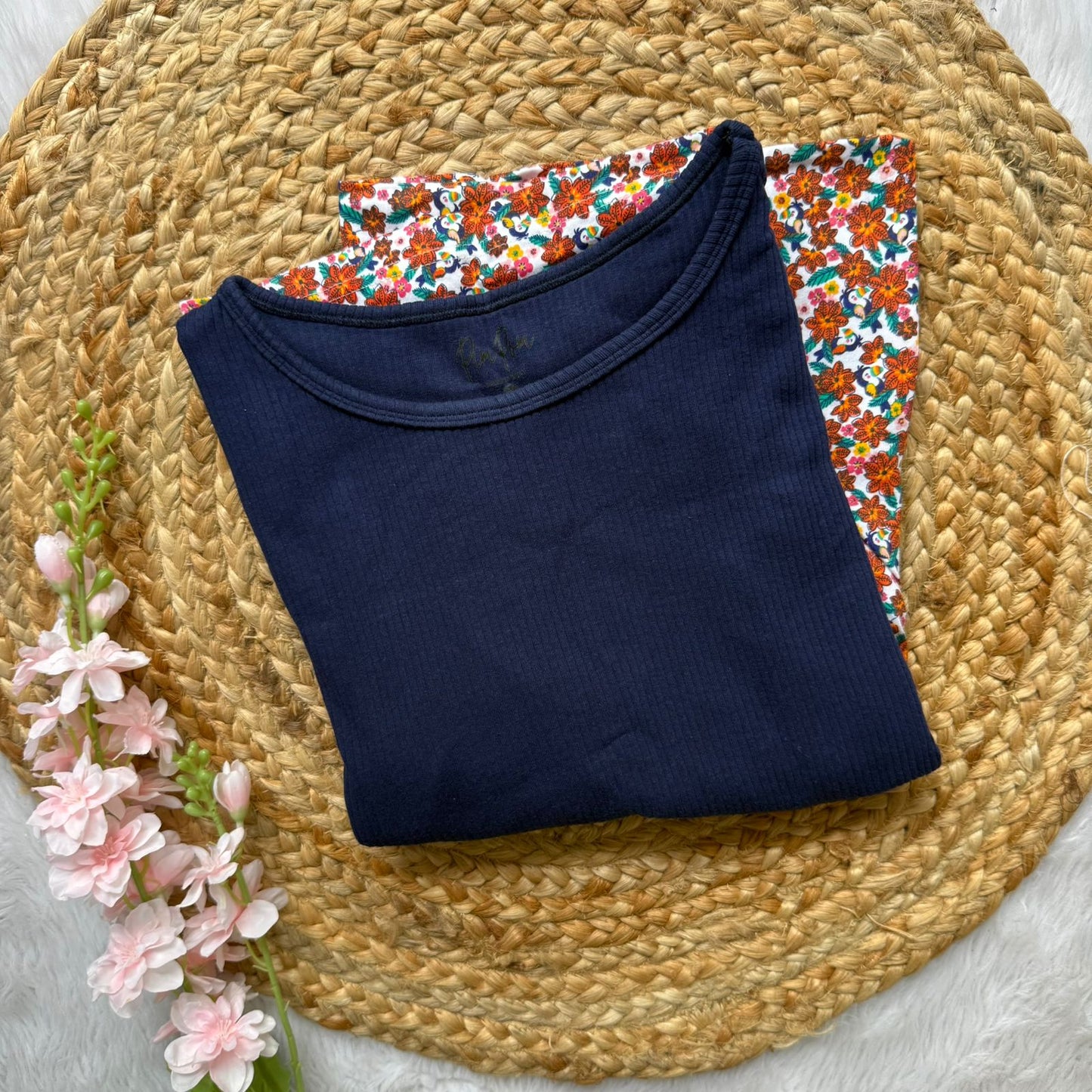 Blue and Brown Flowers - Dual Colour Zipless Criss Cross Maternity Wear