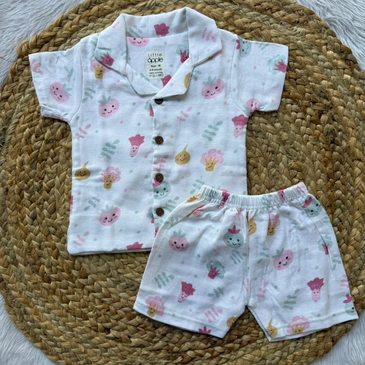 Muslin Double Layer Boys Shirt and Shorts Set - Vegetables