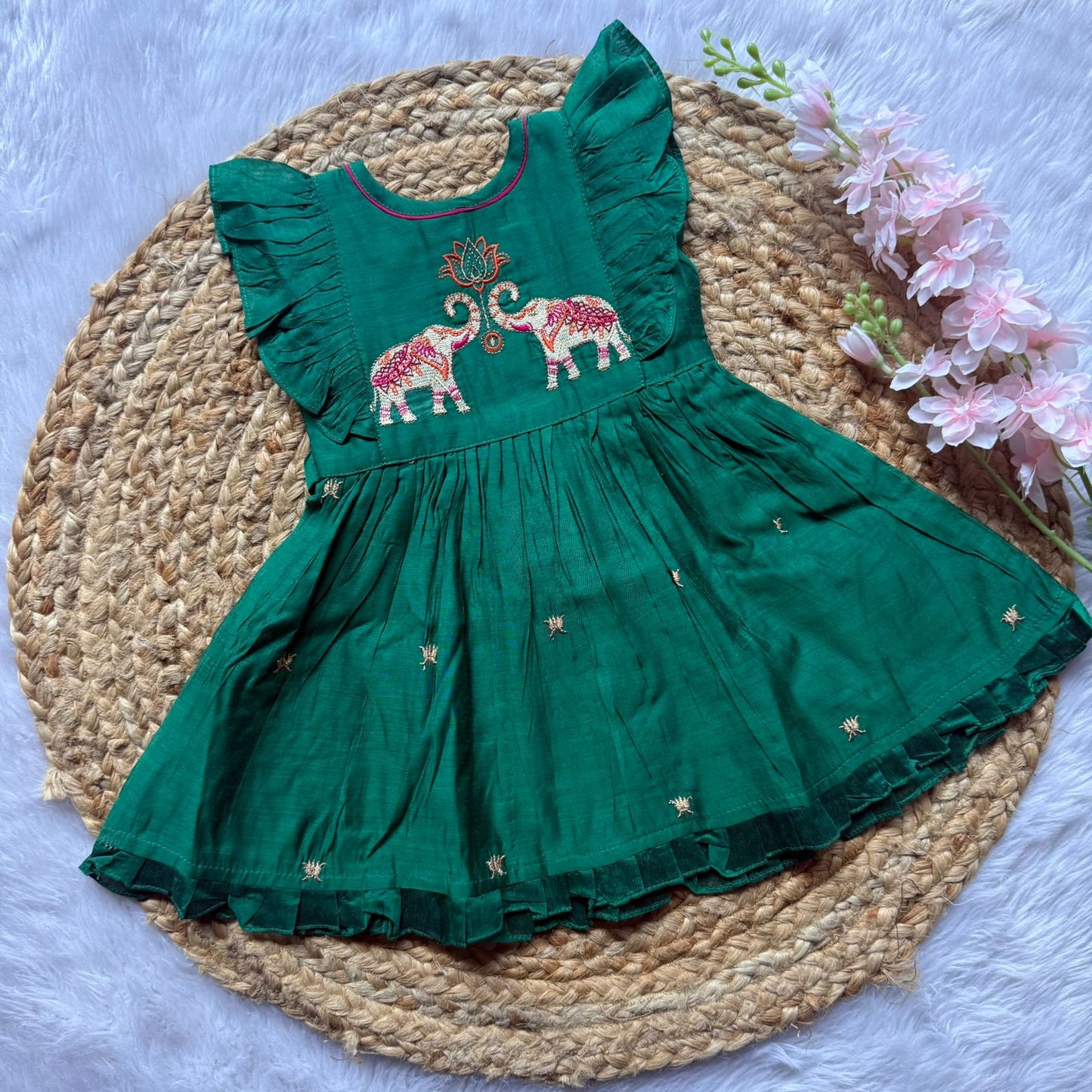 Chandheri Girls Ethnic Frock - Green