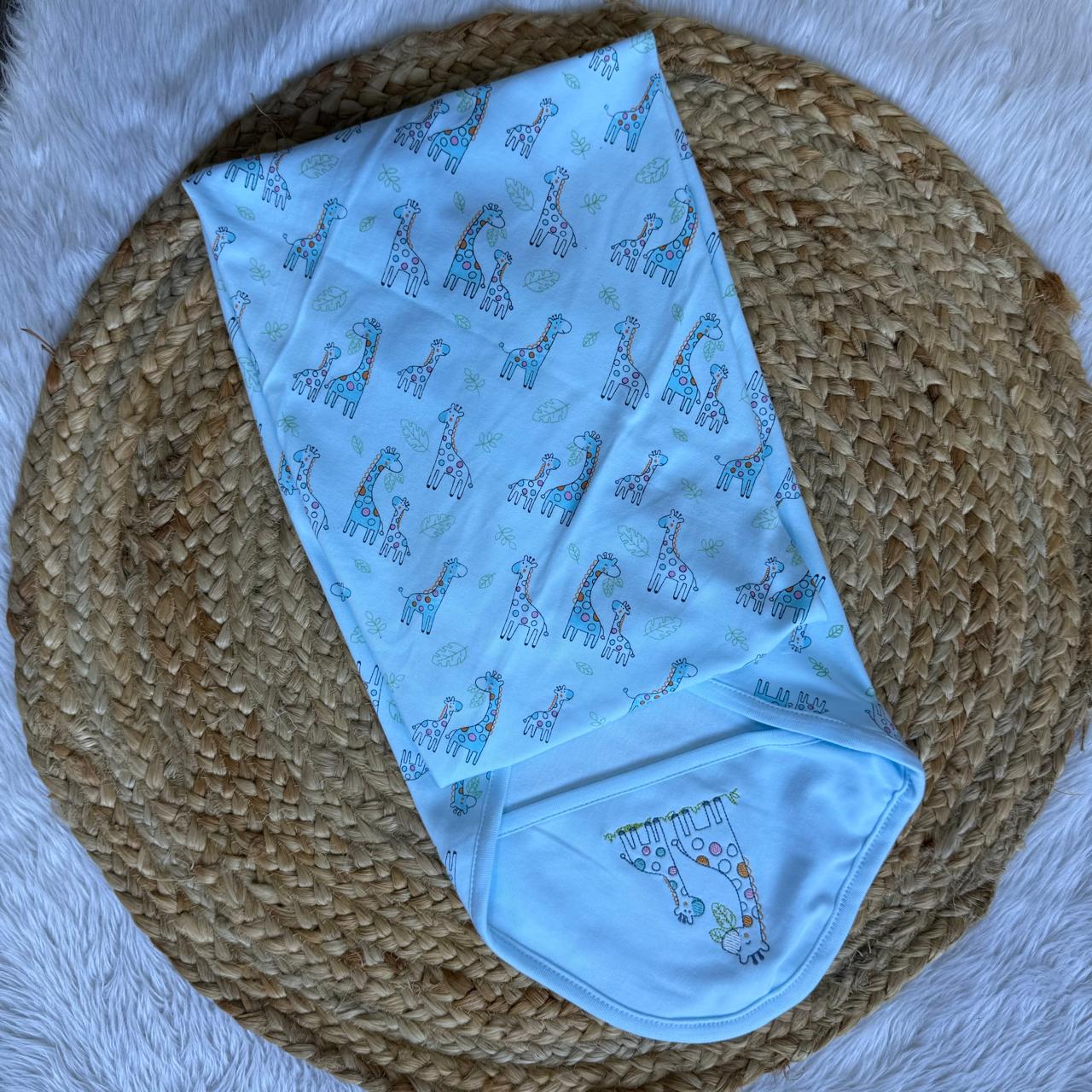 Hooded Towel - Giraffe Sky blue