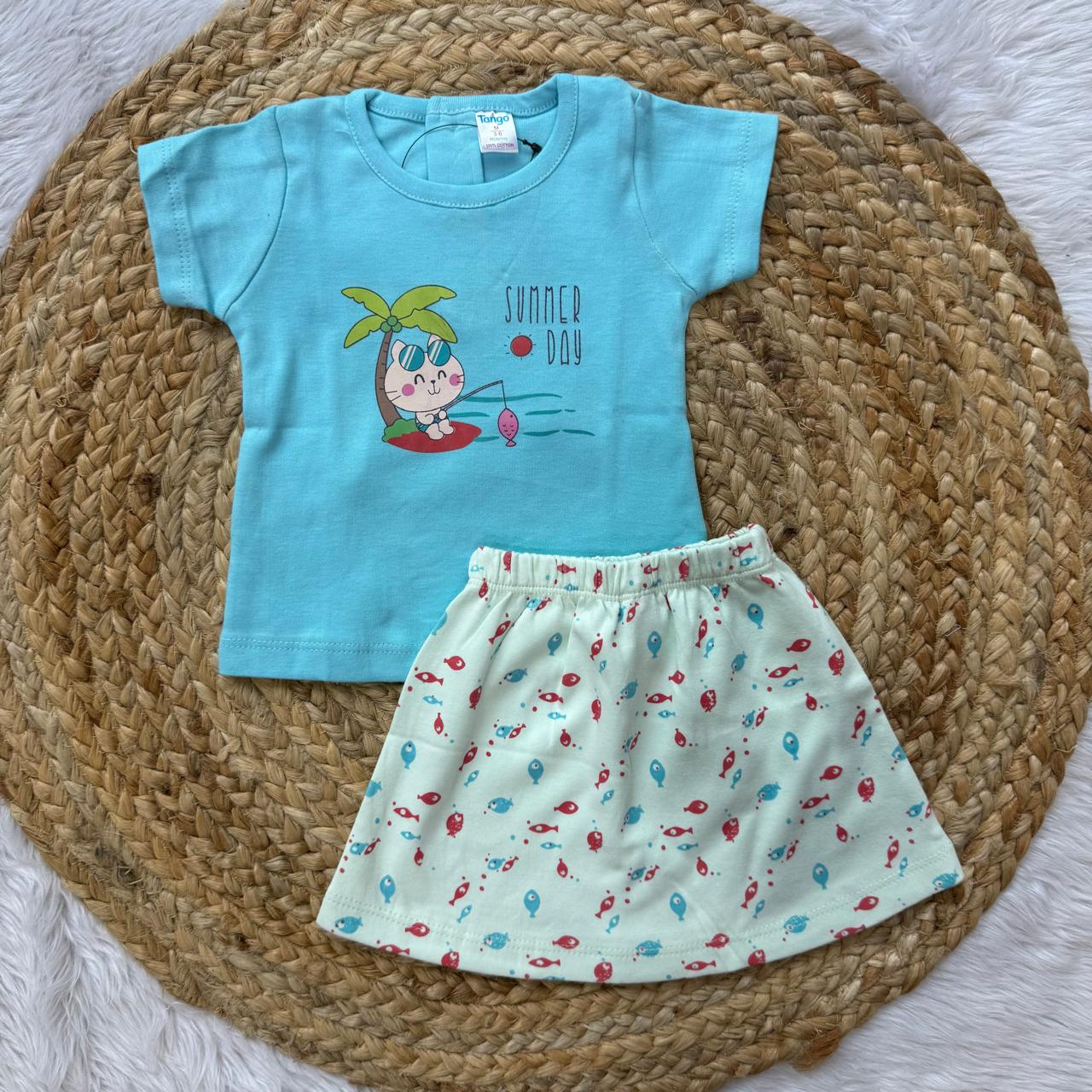 T-Shirt & Skirt Girls Sets - Blue