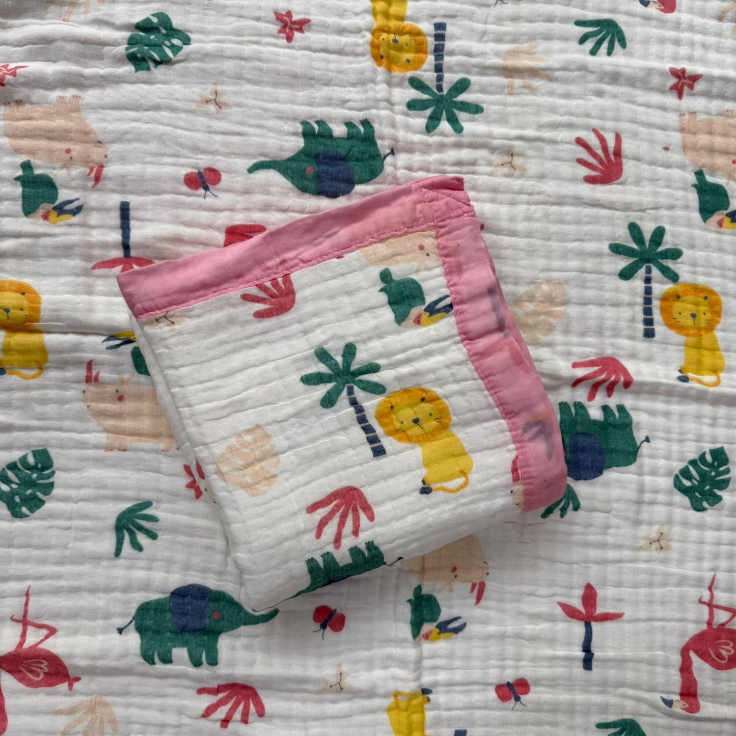 Muslin Blanket 6 Layer - Pink Animals