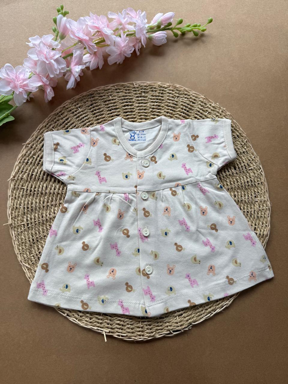 Premium Baby Knitted Frocks - Cream Animals
