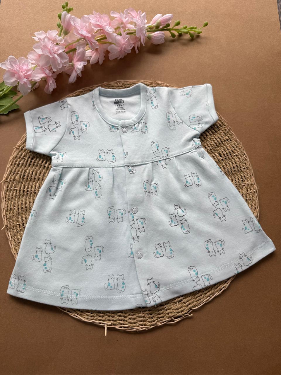 Premium Baby Knitted Frocks - Blue Cats