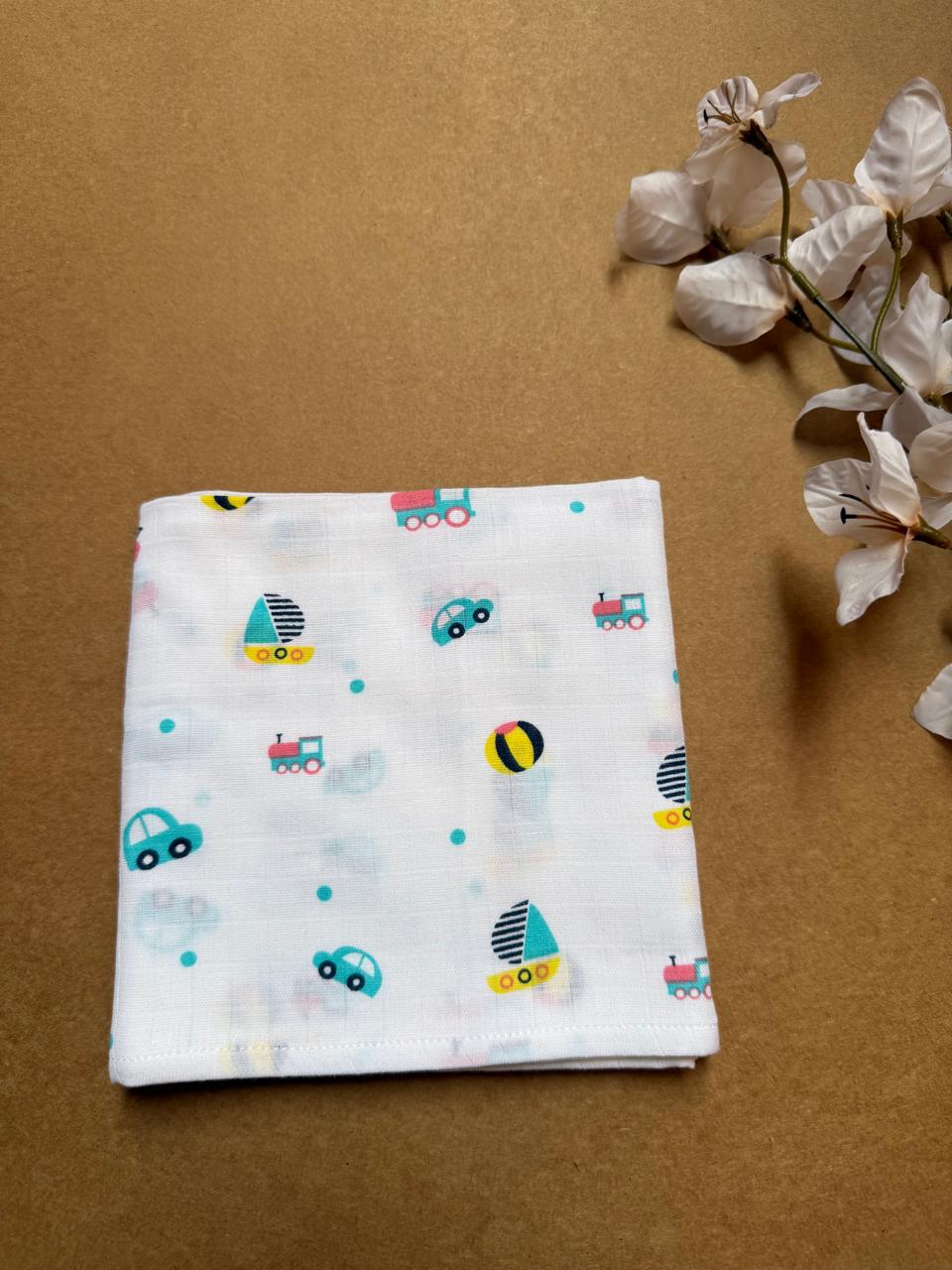 Muslin Small Baby Bath towel - Boat & Ball