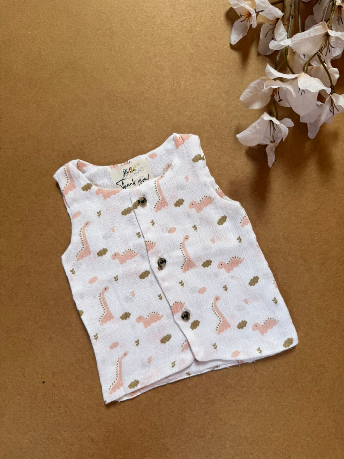 Double Layer Muslin Baby Jabla - White Dino