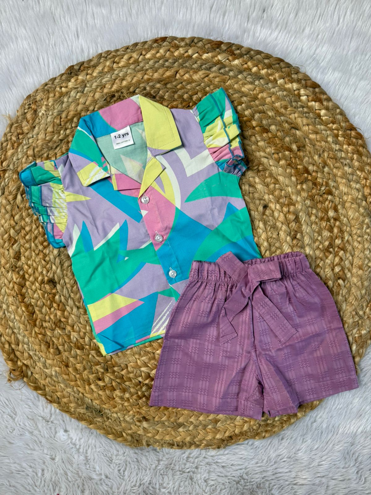 Girls Cotton Co-ords Shorts Set - Multi Pattern